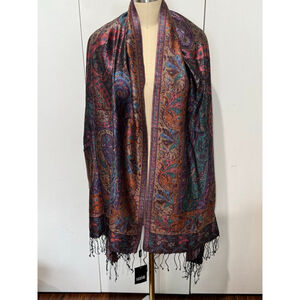 Enrico Coveri Collection Multicolor jewel tone Paisley Italian Silk Scarf